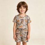Baby Boys Short Sleeve Khaki Deer Top Shorts Hunting Pajamas Casual Sets