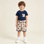 Baby Boys Summer Navy Pocket Top Excavators Pattern Shorts Sets