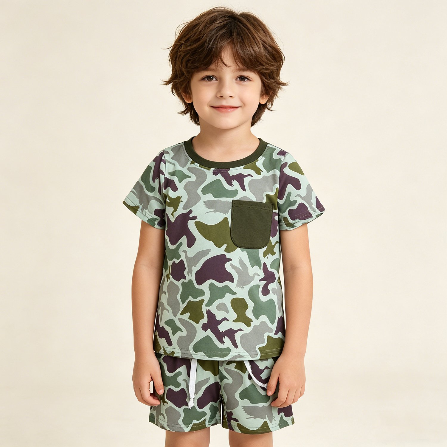 13 Baby Boys Short Sleeve Green Camo Top Shorts Pajamas Sets Casual Clothes - Image 1