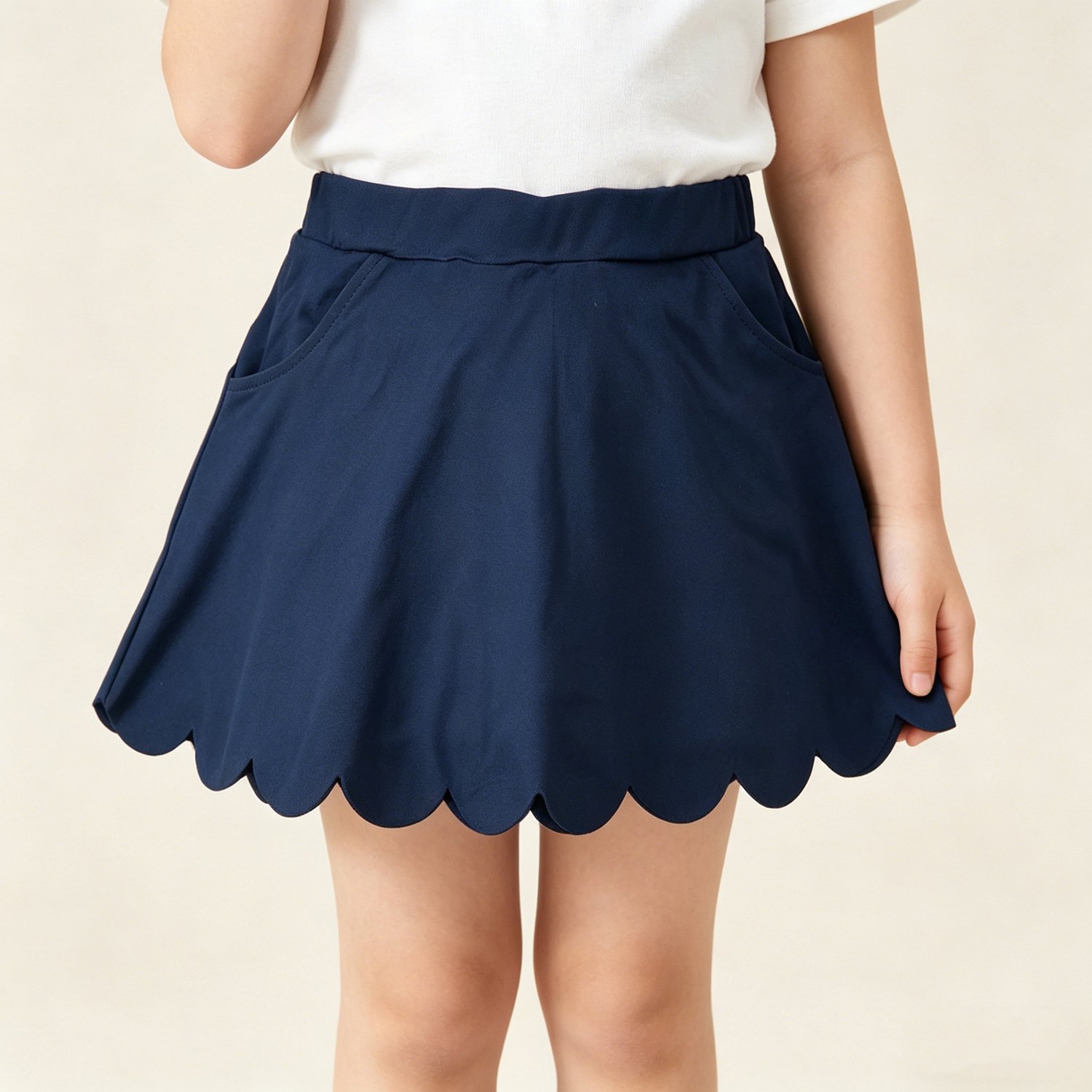 16 Baby Girls Navy Pockets Yoga Active Wear Scallop Skirt Shorts Bottom Outfits - Image 1