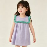 Baby Girls Sleeveless Purple Stripe Knee Length Dresses Cute Casual Clothes