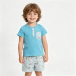 Baby Boys Blue Button Pockets Top Ducks Stripe Shorts Hunting Clothes Outfit