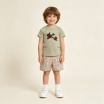 Baby Boys Cute Embroidery Ducks Checked Top Hunting Shorts Sets