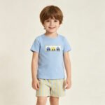 Embroidery Cars Baby Boy Blue Shirt Top Stripe Shorts Outfit Casual Clothing