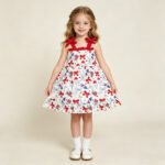 Baby Girls Strap Red Blue Bows Popsicle 4th of July Ruffle Knee Length Dresses
