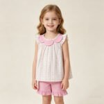 Baby Girls Pink Flowers Stripe Collar Tunic Ruffle Shorts Outfit Casual Clothing