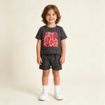 Baby Girls Black Leopard American Stars Top Short 4th Of July Slouchy Set
