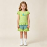 Baby Girls Summer Golf Flag Embroidery Green Checked Ruffle Shorts Sets
