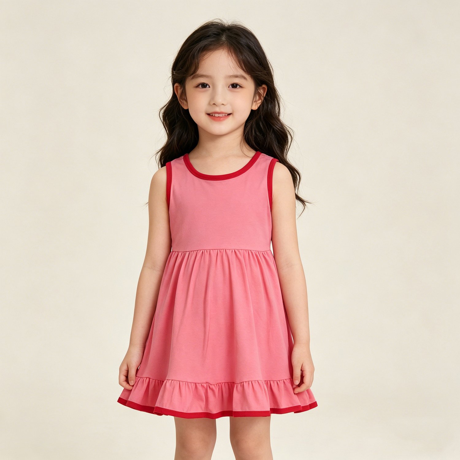 45 Baby Girls Casual Watermelon Red Sleeveless Ruffle Dress Cute Outfit - Image 1