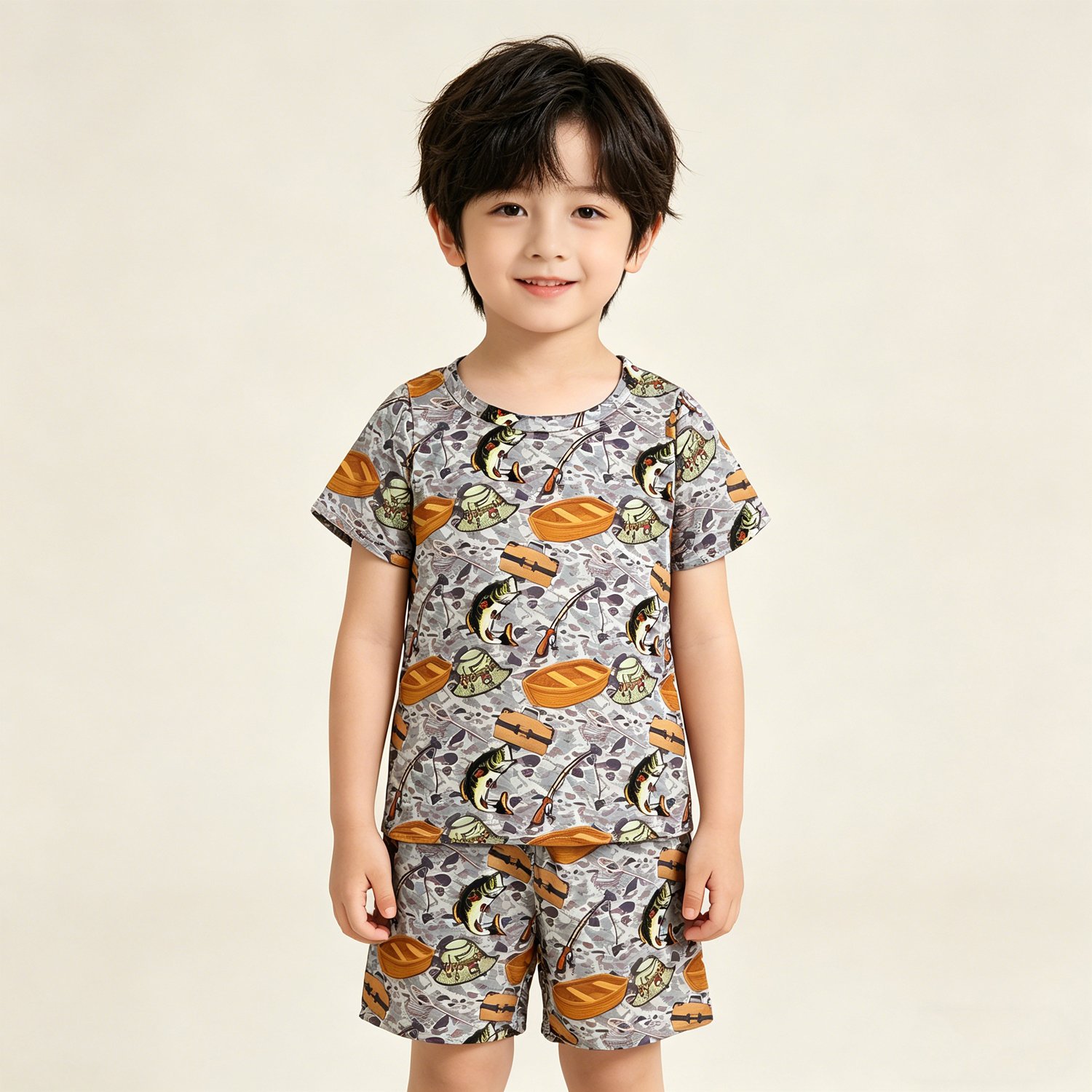 46 Boys Southern Camo Fishing Top Shorts Hunting Pajamas Clothes Casual Sets - Image 1
