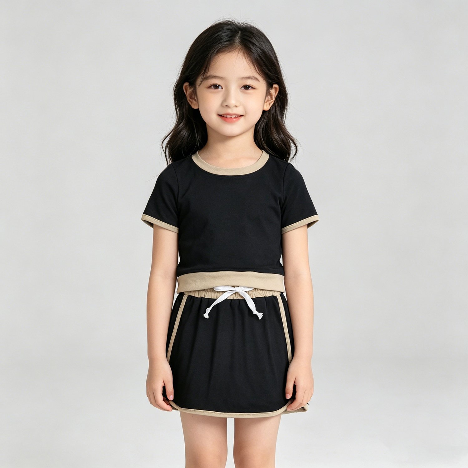 48 Baby Girls Short Sleeve Black Top Skirt Shorts Cotton Outfit Casual Clothes - Image 1