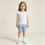 Baby Girls Flutter Sleeve Dogs Butterfly Back Bow Tunic Ruffle Short Clothes Sets