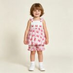 Baby Girls Summer Flutter Sleeve Pink Stripe Crab Ruffle Shorts Sets