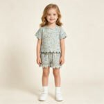 Baby Girls Cute Short Sleeve Colorful Flowers Pocket Scallop Set