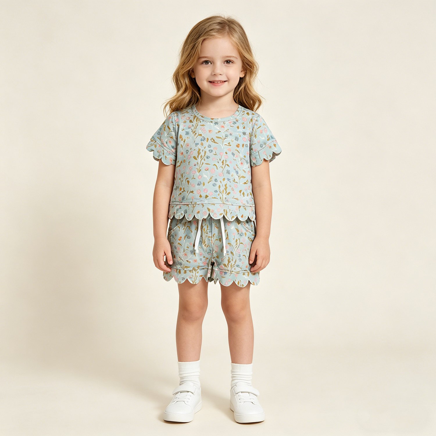 6 Baby Girls Cute Short Sleeve Colorful Flowers Pocket Scallop Set - Image 1