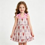 Baby Girls Strap With Bows Crayfishes Checked Ruffle Knee Length Dress