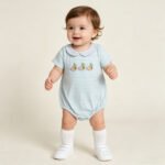 Embroidery Ducks Baby Boys Short Sleeve Collar Hunting Stripe Rompers