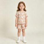 Baby Girls Flowers Gooses Top Ruffle Shorts Pajamas Clothes Sets