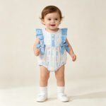 Baby Girls Sleeveless Colorful Boots Stripe Western Button Ruffle Rompers