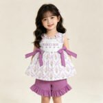 Baby Girls Mama's Mini Bows Flowers Checked Tunic Ruffle Short Clothes