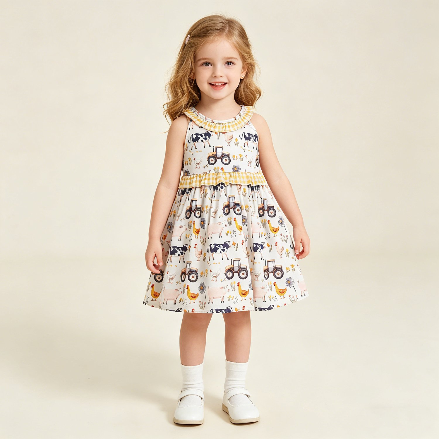 11 Toddler Girls Farm Cows Trucks Sleeveless Knee Length Dresses - Image 1