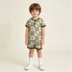 Baby Boys Summer Olive Checked Fishing Hunting Pajamas Outfit