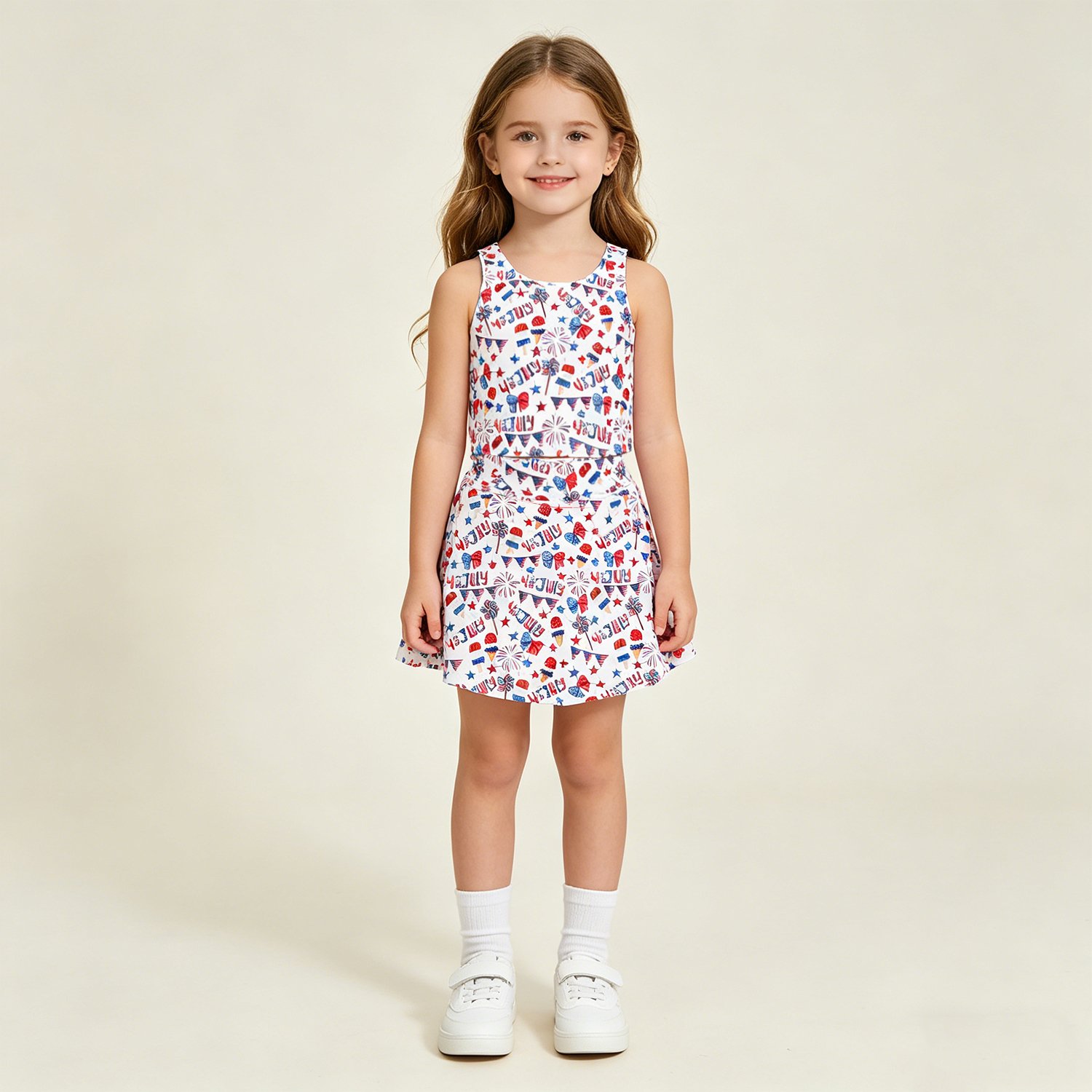 12 Toddler Girls 4th of July Bows Popsicle Stars Vest Skirt Active Sets - Image 1