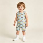 Toddler Boys Excavators Sleeveless Button Rompers
