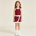 Toddler Girls Dark Red Sleeveless Vest Scallop Skirt Yoga Active Set