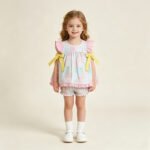 Toddler Girls Colorful Floral Plaid Tunic Bummies Outfit Sets