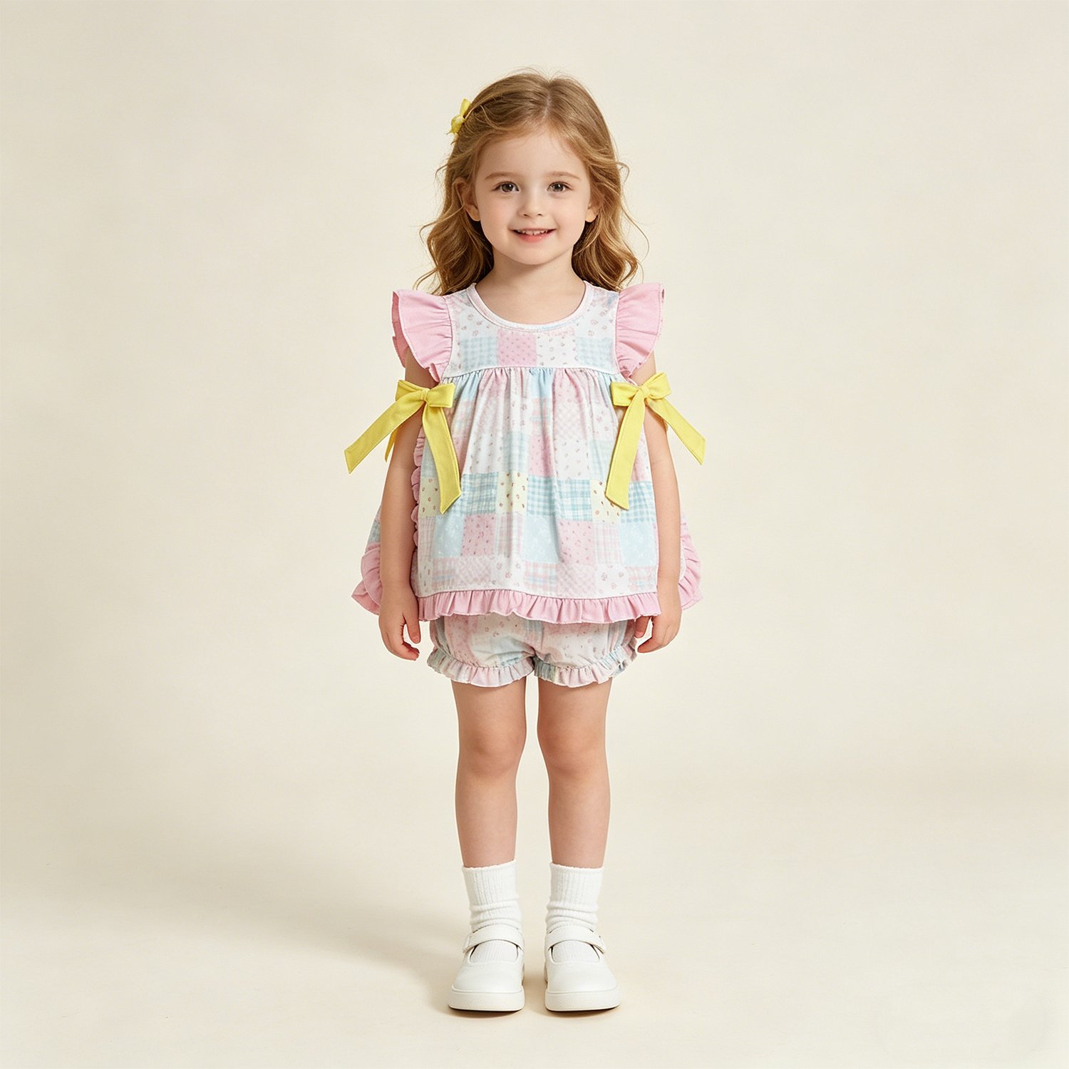 19 Toddler Girls Colorful Floral Plaid Tunic Bummies Outfit Sets - Image 1