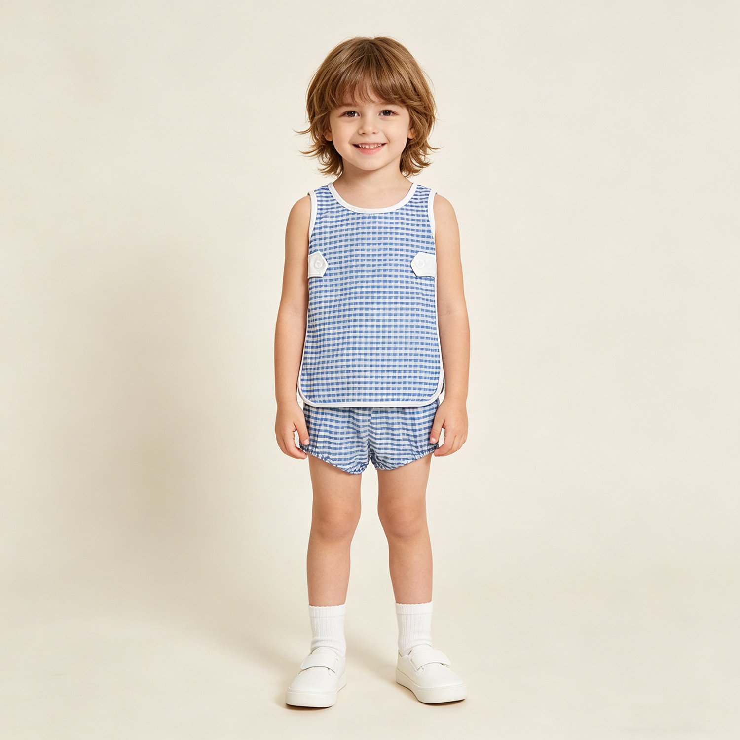 2 Blue Checked Top And Bummies Clothes Set For Baby Kids - Image 1