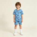 Toddler Boys 4th of July Blue Motors Cars Flags Top Shorts Set
