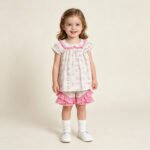 Baby Girls Summer Colorful Floral Bow Stripe Collar Clothes Set