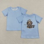 Baby Boys Blue Short Sleeve Hunting Fishing Dog Printed T Shirts Top