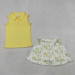 Yellow Button Decor Vest Top Golf Pocket Skort Set For Baby Girls