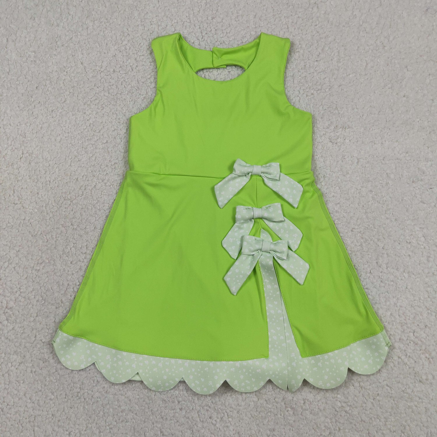 GSD3316 Baby Girls Yoga Active Light Green Sleeveless Bow Scallop Knee Length Dresses - Image 1
