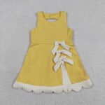 Baby Girls Yellow Ruffle Bow Scallop Knee Length Sleeveless Yoga Dress