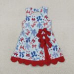4th of July Bow Scallop Knee Length Yoga Dress For Baby Girls