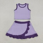 Purple Sleeveless Vest Scallop Skort Yoga Active Set For Baby Girls