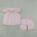Baby Girls Pink Stripe Scallop Embroidery Watermelons Ruffle Two Piece Set