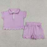 Baby Girls Pink Checked Scallop Pocket Zipper Pullover Two Piece Set