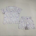Women Colorful Floral Top Pocket Scallop Shorts Set