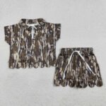 Baby Girls Olive Camo Zip Top Pocket Scallop Shorts Set