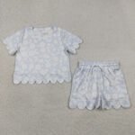Baby Girls Light Blue Floral Top Pocket Scallop Shorts Set