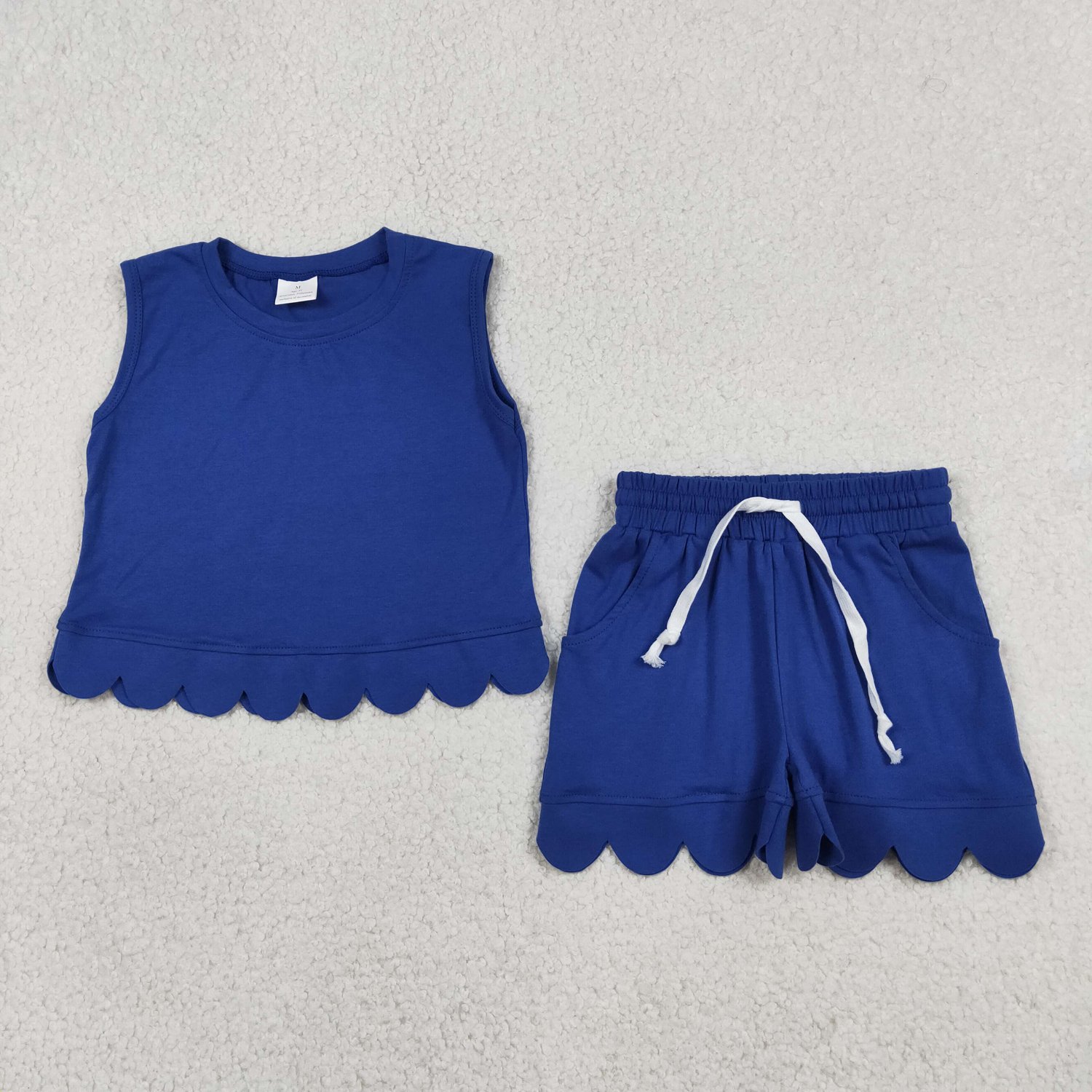 GSSO3732 Baby Girls Hot Blue Sleeveless Top Scallop Shorts Set - Image 1
