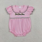 Embroidered Duck Pink Collar Ruffle Hunting Romper For Baby Girls