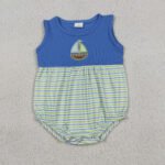 Baby Boys Fashion Embroidery Boats Sleeveless Stripe Rompers