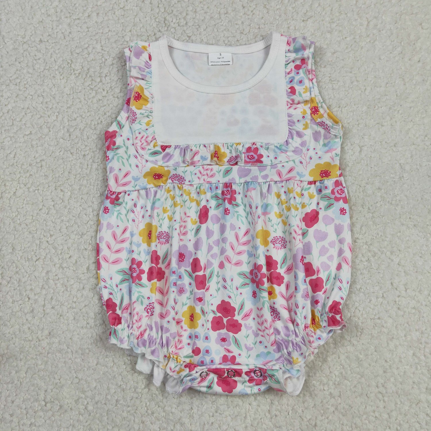 SR4021 Baby Girls Colorful Flowers Ruffle Sleeveless Summer Rompers - Image 1