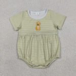 Little Boys Dog Embroidery Short Sleeve Stripe Hunting Rompers